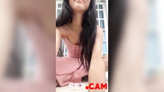 Skinny petite teen gets naked and fucks her pussy with a dildo, and then she started to suck it.