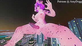 Car Toon In Furry Giantess Rides A Building & Floods The Streets With Cum