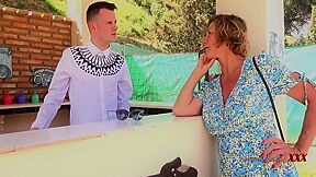 Breasty Older Cougar Mrs. Molly Seduces The Resort Bartender