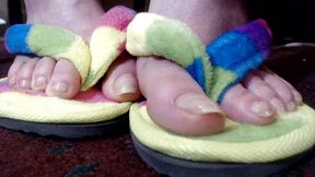 Long natural toenails flip flops