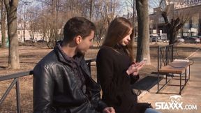 Skinny blonde Adel fucks him after their date