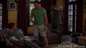 Michael Boston kneels and worships his stepbrother Pierce Paris massive meat