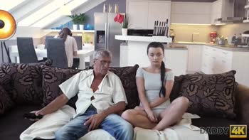 Daddy's Little Angel: Petite Raven-Haired Teen (18+) Satisfies Experienced Dad