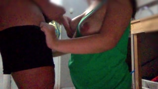 Mi by the way was washing dishes while I was she, she left and I put my cock in her little mouth