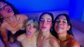 step sisters fucking with huge strap on dildo in group sex!!!