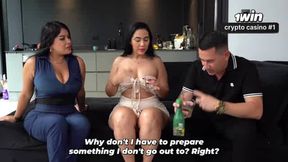 Insane cuckolding with black-haired milf, small hooters milf, and Colombian milf. Cum in mouth, caught cheating with enormous donk and massive dick.
