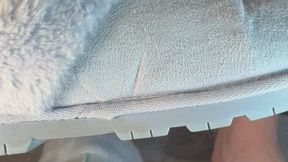 Blue worn fluffy slipped shoe play