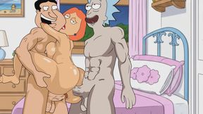 Lois' threesome with Glenn Quagmire and Rick and Morty, family guy