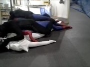black meshed frogman vs white spandex and spiderman dummy