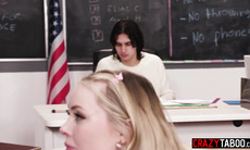 Petite blonde student Haley Spades fucks whole classroom during gangbang