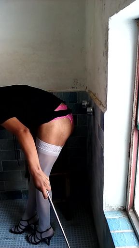 Joselynne Crossdresser In High Heels And Stockings With Pink Thong Cam Part 04 Another Angle