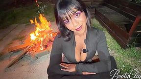 Horny Black Chick Sucks White Cock By The Fire Then Gets Bent Over