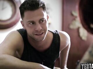 Petite redhead gal blows her large weenie crush at restaurant and lets him anal bang her