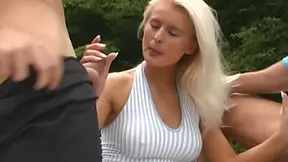 Sexy Blonde Russian Gets Anal Fucking Outdoors During MMF Sex Fest