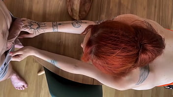 Hot redhead whore fucked on the table