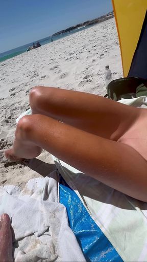 Teen boy gets boner at crowded nudist beach his girl touching it openly
