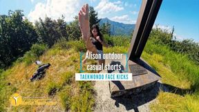 Alison outdoor casual shorts taekwondo face kicks