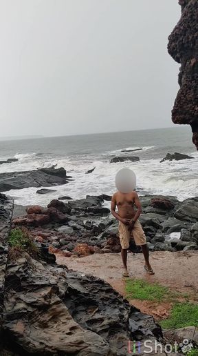 Slim girl caught in public dogging at beach