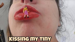 Giantess Painting Red Lips to Kiss Tiny Man – Crimson Lip Fetish, Soft Mouthplay, Gentle Giantess Sucks and Licks Her Little Toy with Fresh Red Gloss!