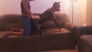 Puppy gets fucked by horny cosplay Spiderman