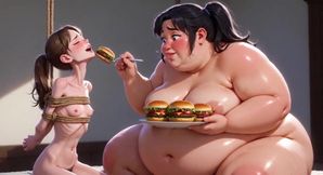Weight Gain Humiliation - Fat Woman Stuffing Skinny Feedee