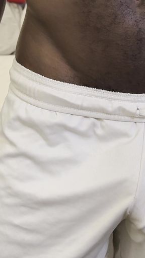 I Am Just Exercising Home in My White Box Shorts Commando of Course