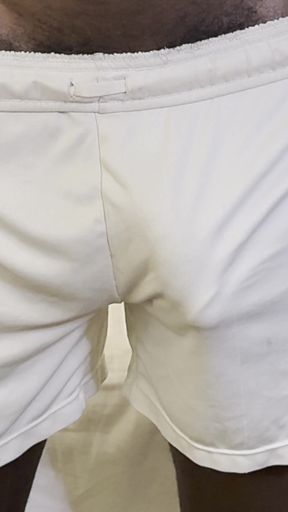 I Am Just Exercising Home in My White Box Shorts Commando of Course