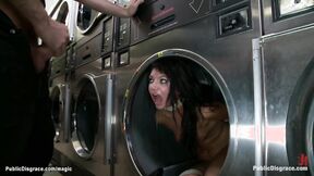 Bound whore butt screwed in laundromat