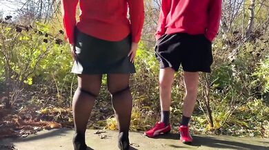 Curvy mother-in-law grinds me raw in heels outdoors