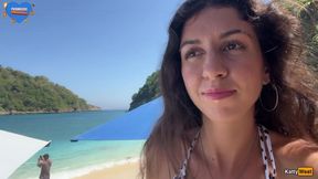 Walking with hot cum on my face on a public beach full of people - Cumwalk