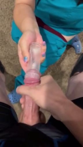 Horny sperm bank nurse in Texas does anything to get the sample even fucks and the end