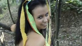 Playful Russian chubster lures her man to the forest and gets banged