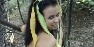 Playful Russian chubster lures her man to the forest and gets banged