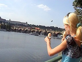 Katerina Sz. in amateur hot girl gives a handjob in nature