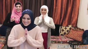 ”Arab girls Audrey Royal & Sophia Leone are sharing a huge black cock with Monica Sage”