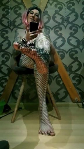 Lady Angela Dirty Feet Ripped Fishnets Femdom Foot Smelling