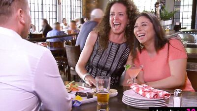 Curly-haired MILF and her husband were joined by a young hussy for a threesome