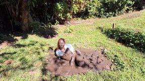 Muddy play, mud into face and muddy socks and loafers