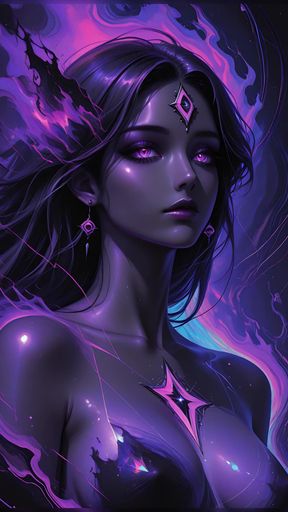 Mystic Cosmic Goddess with Glowing Violet Eyes Dark Fantasy Ai Art Slideshow