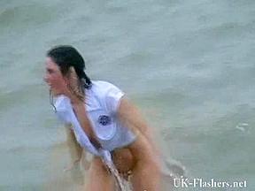 Winter bathing babe Crystel Leis beach masturbation and public toying of wild exhibitionist in nudist adventures