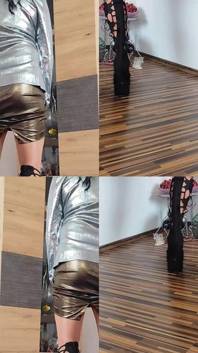 Dancing in sexy clothing and high heels boots !