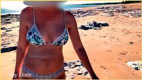 Beachside babe bares her bodacious booty in bold &mdash;  brazen beachside bang-fest