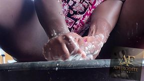 african maid does laundry with no pants on (pussy flashing)