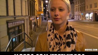 Slurps light-haired Czech student is paid for hook-up in public