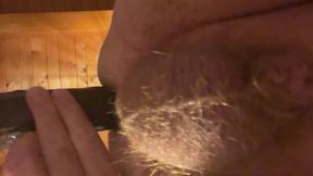 Close-up of Grandpa's Balls and the Penetration of His 50 Cm Long Black Dildo