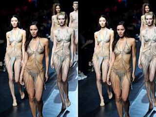 AI fashion show in CG on a runway VR goggles required