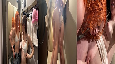 making out in dressing room with hot redhead / lesbian public sex