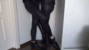 Footsie Play in sexy leather clothes 2 le