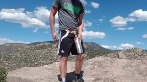 Pouring piss all over my shorts on a hike