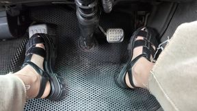 pov pedal pumping while driving in summer platform sandals m0